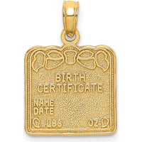 14K Yellow Gold Birth Certificate Charm with Textured Back Design by Oro Pregiato