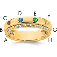 14K Yellow Gold Birthstone and Diamond Mother's Ring Semi-mount with 8 Stones, Customizable by Oro Pregiato