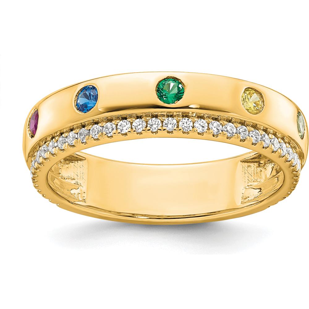 14K Yellow Gold Birthstone and Diamond Mother's Ring with Five Gemstones and Diamond Accents by Oro Pregiato