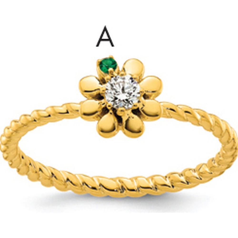 14K Yellow Gold Birthstone Flower Ring with Diamond and Peridot - Personalizable Mother's Semi-Mount by Oro Pregiato