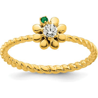14K Yellow Gold Birthstone Flower Ring with Diamond and Peridot - Personalizable Mother's Semi-Mount by Oro Pregiato