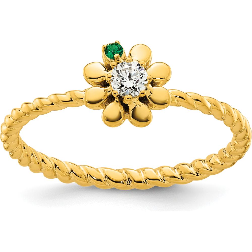 14K Yellow Gold Birthstone Flower Ring with Diamond and Peridot - Personalizable Mother's Semi-Mount by Oro Pregiato