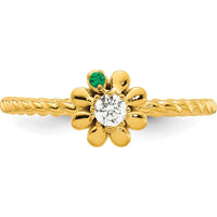 14K Yellow Gold Birthstone Flower Ring with Diamond and Peridot - Personalizable Mother's Semi-Mount by Oro Pregiato