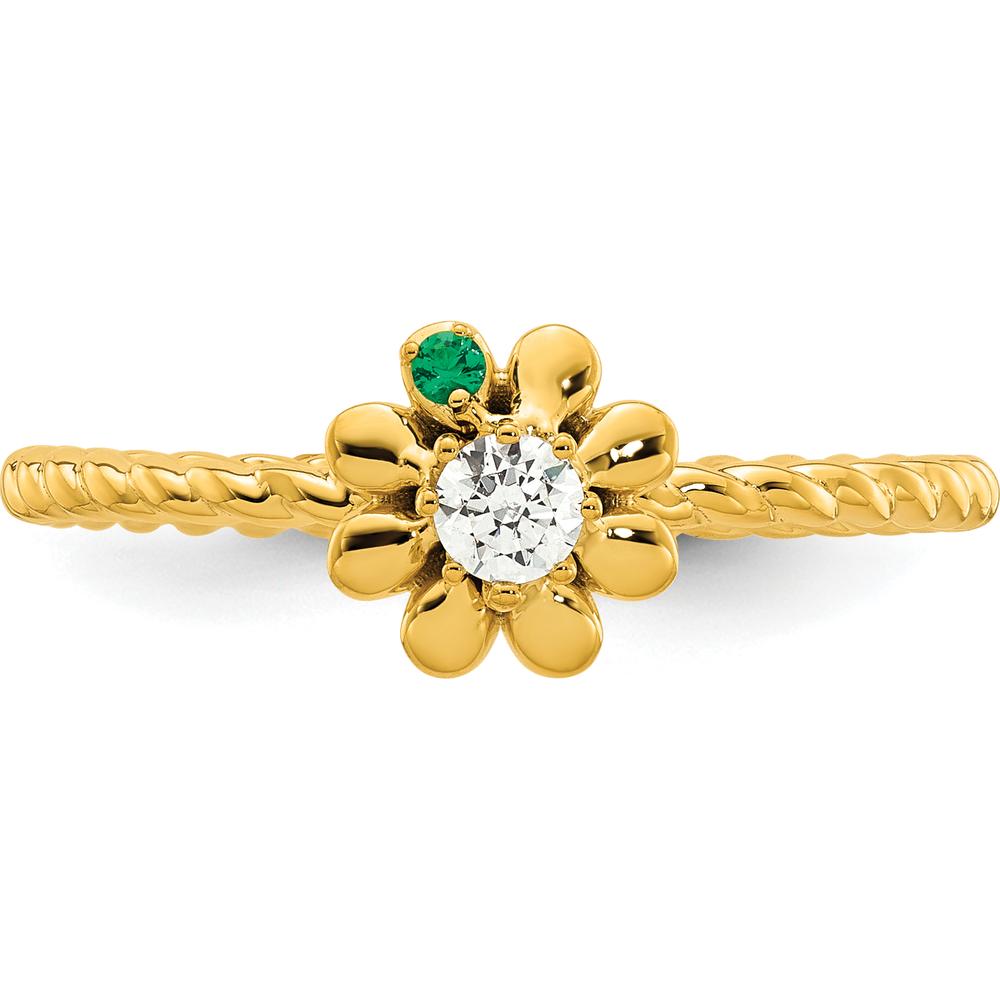 14K Yellow Gold Birthstone Flower Ring with Diamond and Peridot - Personalizable Mother's Semi-Mount by Oro Pregiato