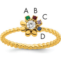 14K Yellow Gold Birthstone Flower Ring with Diamond Center and Colorful Gemstones - Personalized Mother's Ring by Oro Pregiato