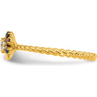 14K Yellow Gold Birthstone Flower Ring with Diamond Center and Colorful Gemstones - Personalized Mother's Ring by Oro Pregiato