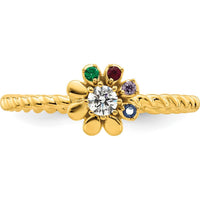14K Yellow Gold Birthstone Flower Ring with Diamond Center and Colorful Gemstones - Personalized Mother's Ring by Oro Pregiato