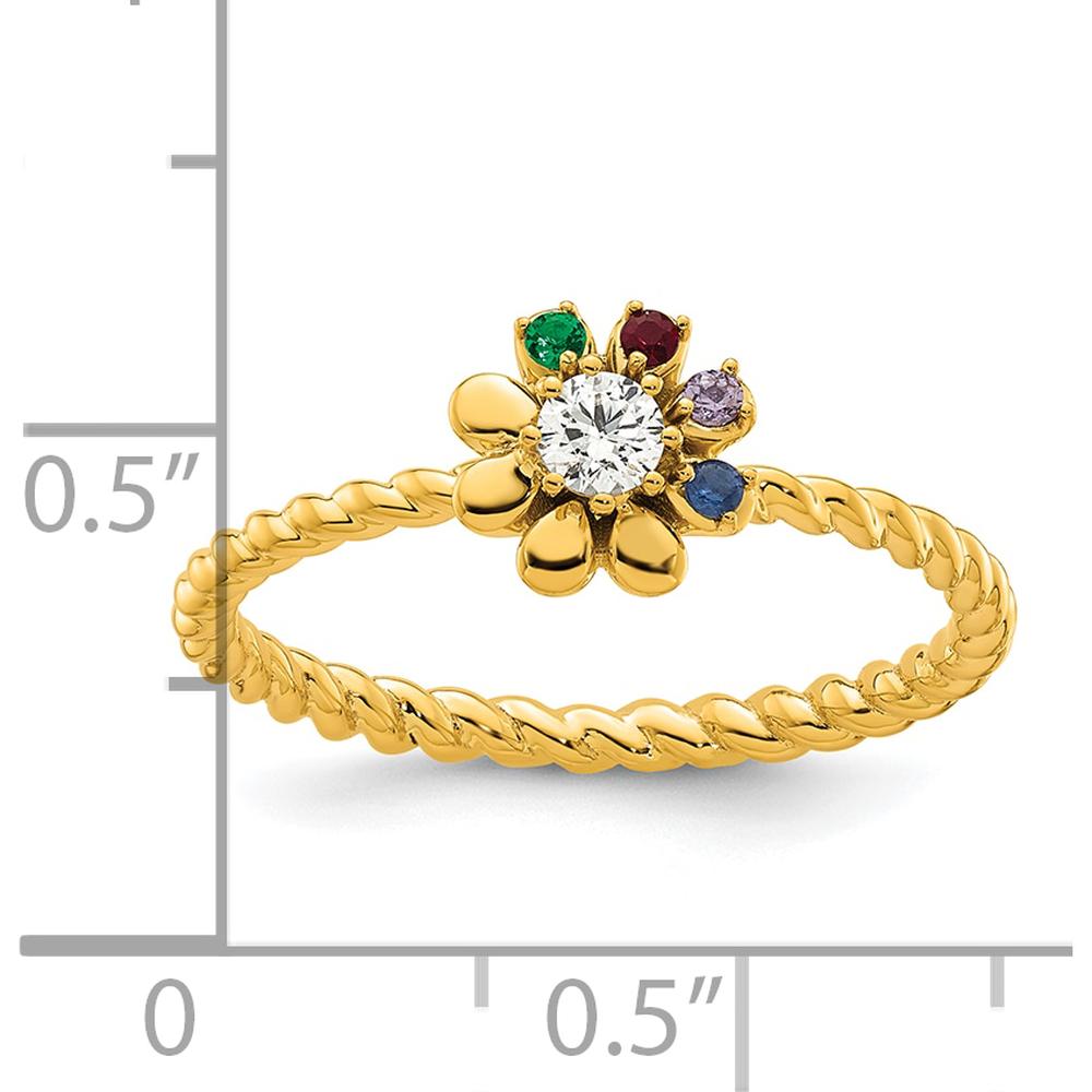 14K Yellow Gold Birthstone Flower Ring with Diamond Center and Colorful Gemstones - Personalized Mother's Ring by Oro Pregiato