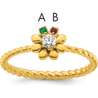 14K Yellow Gold Birthstone Flower Ring with Diamond Center - Customizable Mother's Jewelry by Oro Pregiato