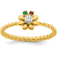 14K Yellow Gold Birthstone Flower Ring with Diamond Center - Customizable Mother's Jewelry by Oro Pregiato