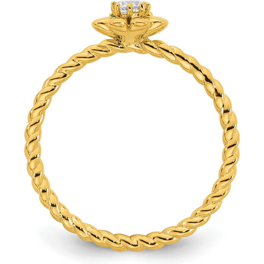 14K Yellow Gold Birthstone Flower Ring with Diamond Center - Customizable Mother's Jewelry by Oro Pregiato