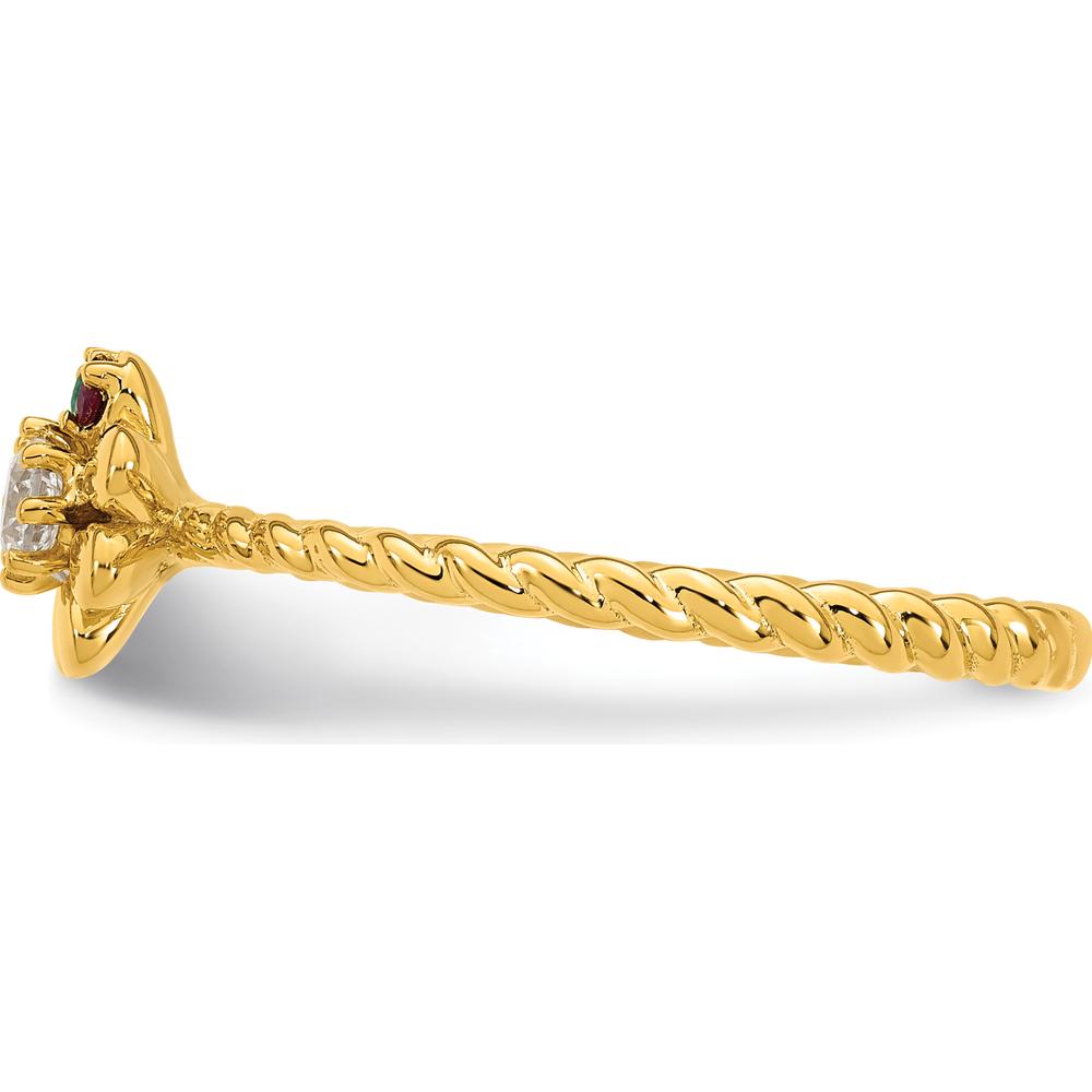14K Yellow Gold Birthstone Flower Ring with Diamond Center - Customizable Mother's Jewelry by Oro Pregiato