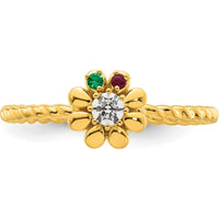 14K Yellow Gold Birthstone Flower Ring with Diamond Center - Customizable Mother's Jewelry by Oro Pregiato