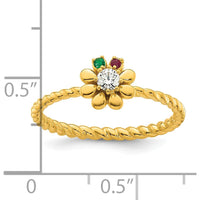 14K Yellow Gold Birthstone Flower Ring with Diamond Center - Customizable Mother's Jewelry by Oro Pregiato