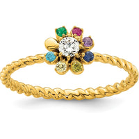 14K Yellow Gold Birthstone Flower Ring with Diamond Center by Oro Pregiato