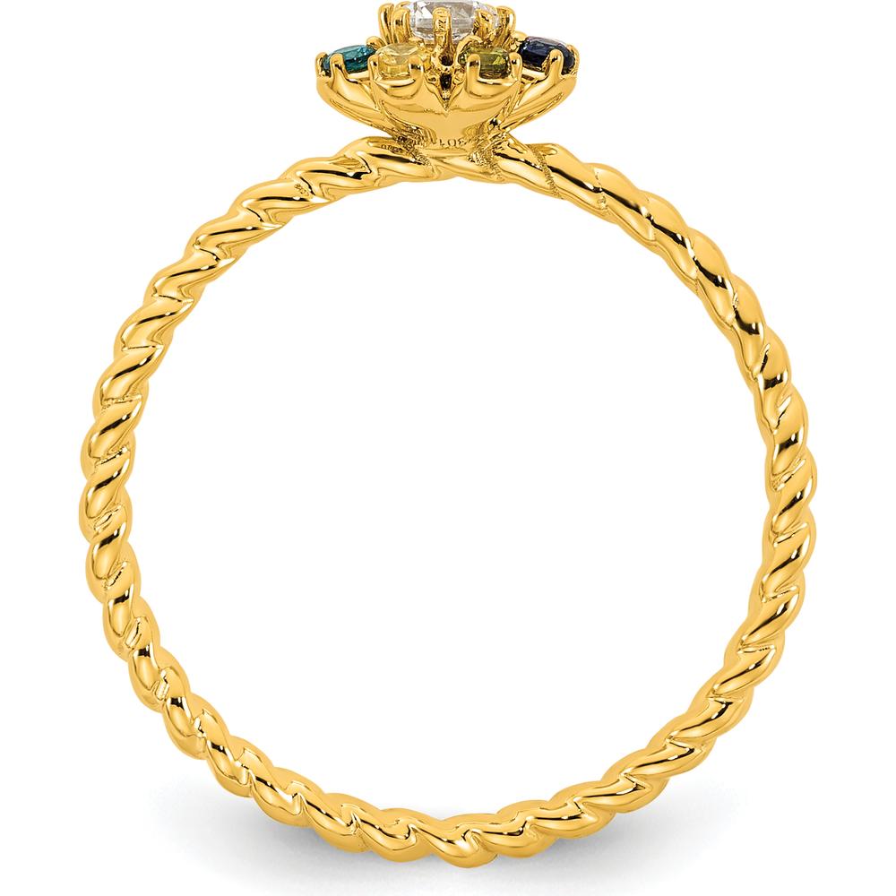 14K Yellow Gold Birthstone Flower Ring with Diamond Center by Oro Pregiato