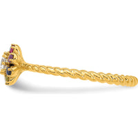 14K Yellow Gold Birthstone Flower Ring with Diamond Center by Oro Pregiato