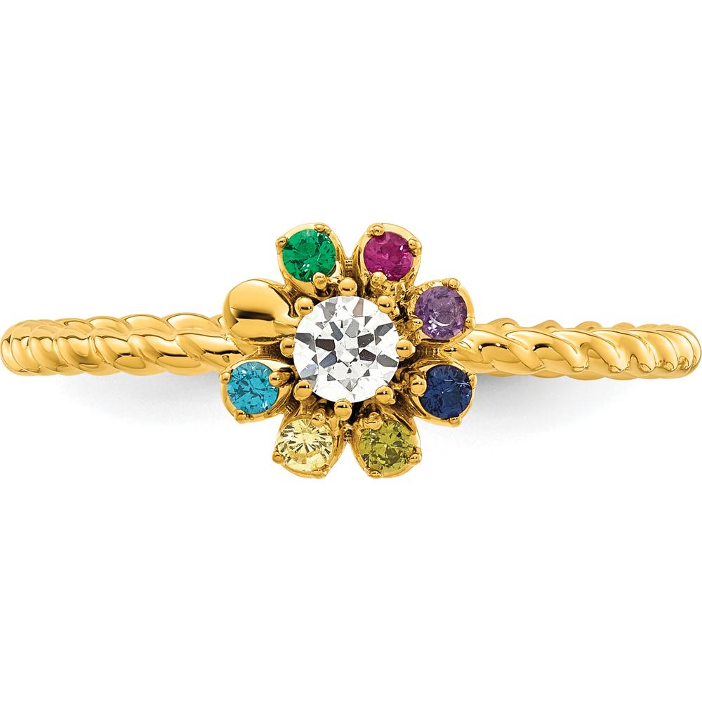 14K Yellow Gold Birthstone Flower Ring with Diamond Center by Oro Pregiato
