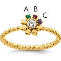 14K Yellow Gold Birthstone Flower Ring with Diamond - Customizable Gemstones by Oro Pregiato
