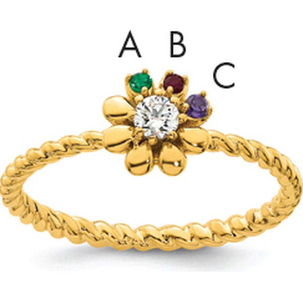 14K Yellow Gold Birthstone Flower Ring with Diamond - Customizable Gemstones by Oro Pregiato