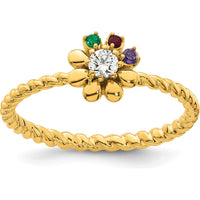 14K Yellow Gold Birthstone Flower Ring with Diamond - Customizable Gemstones by Oro Pregiato