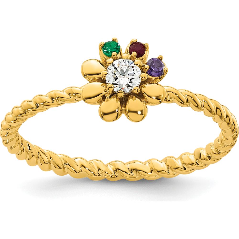 14K Yellow Gold Birthstone Flower Ring with Diamond - Customizable Gemstones by Oro Pregiato