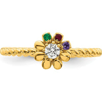 14K Yellow Gold Birthstone Flower Ring with Diamond - Customizable Gemstones by Oro Pregiato