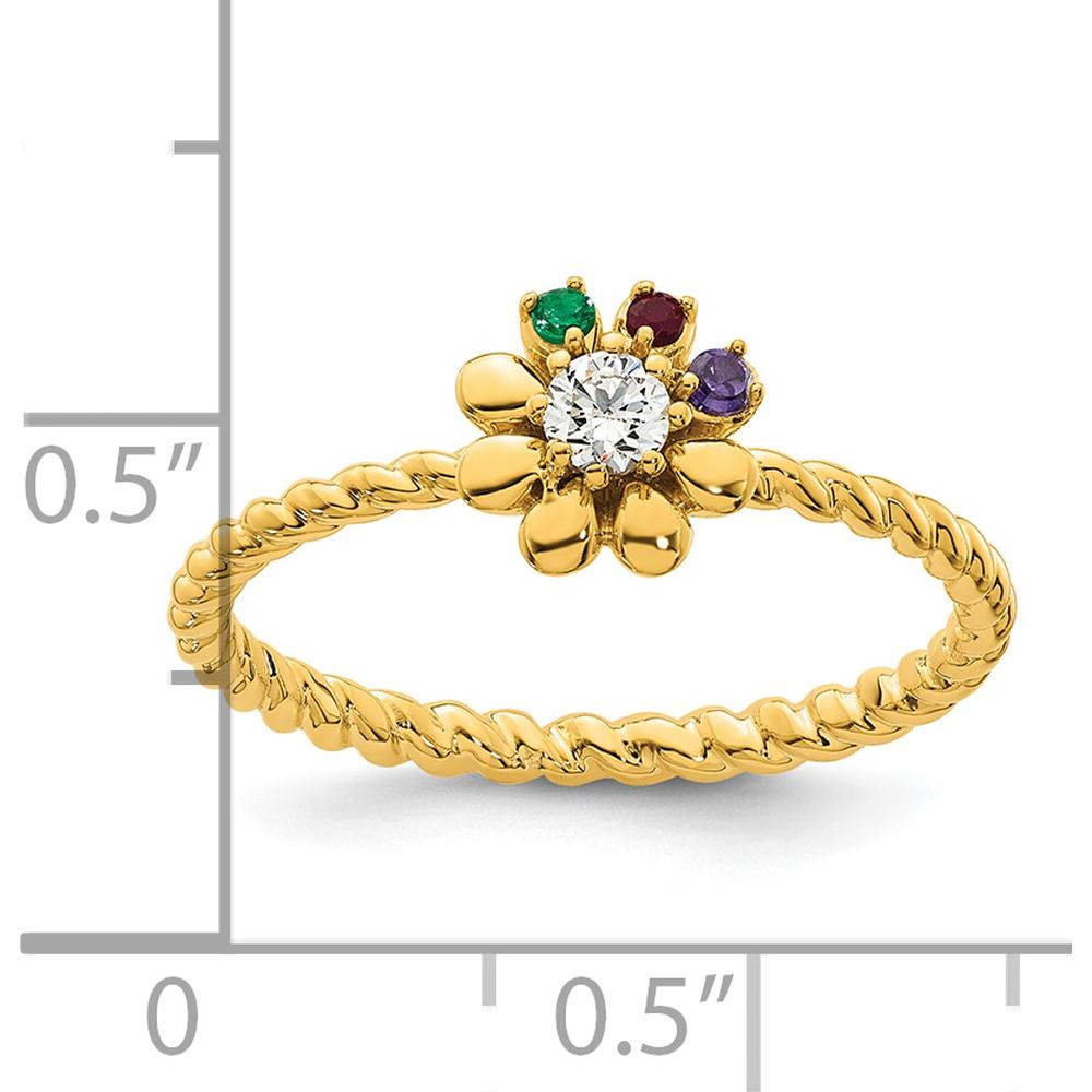 14K Yellow Gold Birthstone Flower Ring with Diamond - Customizable Gemstones by Oro Pregiato