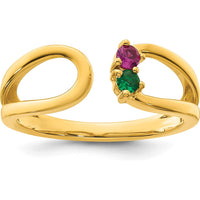14K Yellow Gold Birthstone Mother's Wrap Ring with Ruby and Emerald Stones by Oro Pregiato
