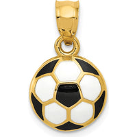 14K Yellow Gold Black and White Enamel Soccer Ball Pendant - 19mm by Oro Pregiato