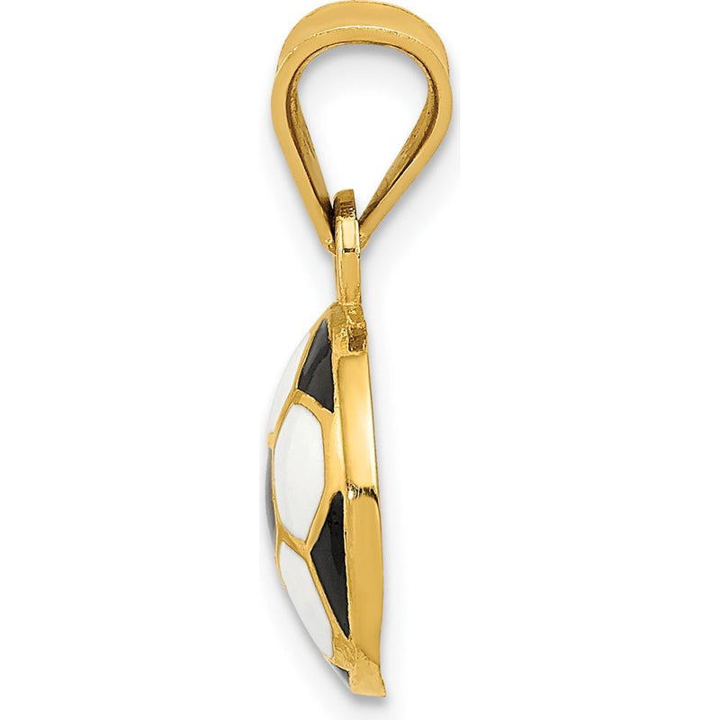 14K Yellow Gold Black and White Enamel Soccer Ball Pendant - 19mm by Oro Pregiato