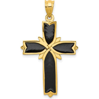 14K Yellow Gold Black Enameled Latin Cross Pendant by Oro Pregiato