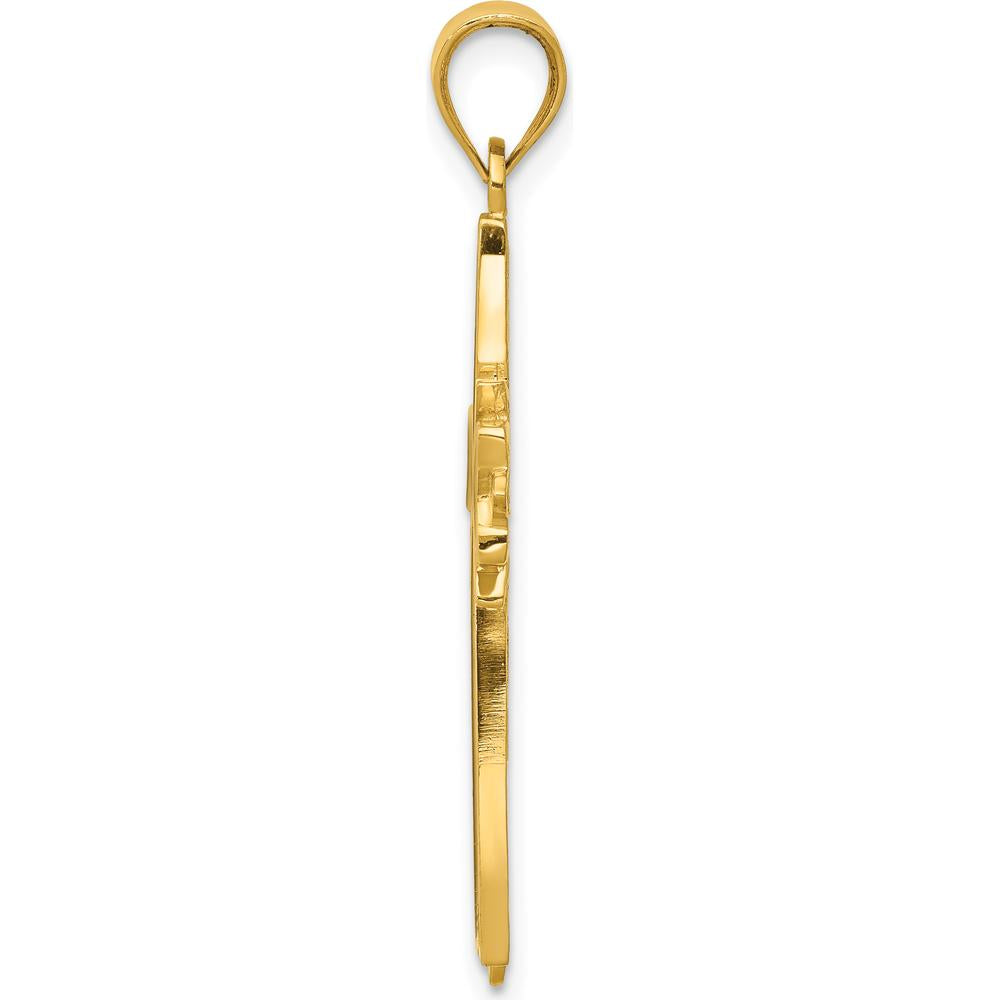 14K Yellow Gold Black Enameled Latin Cross Pendant by Oro Pregiato