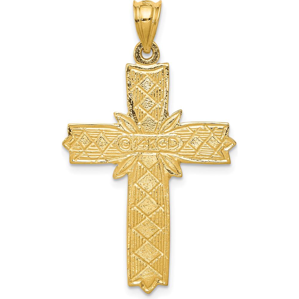 14K Yellow Gold Black Enameled Latin Cross Pendant by Oro Pregiato