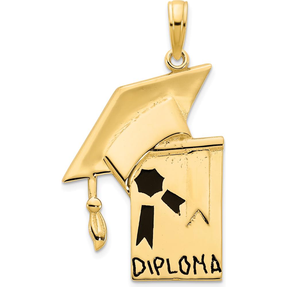 14K Yellow Gold Black Epoxy Graduation Cap and Diploma Pendant - Symbolic Graduation Jewelry by Oro Pregiato
