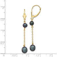14K Yellow Gold Black Freshwater Cultured Pearl Dangle Leverback Earrings - 5-7mm Pearls by Monteluci Fine Jewelry
