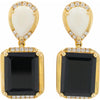 14K Yellow Gold Black Onyx and White Agate Drop Earrings with Halo Diamonds - 7.17 Carats Total Gemstone Weight