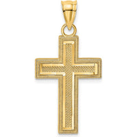 14K Yellow Gold Block Cross Charm Pendant with Textured Back - 22.8mm by Oro Pregiato