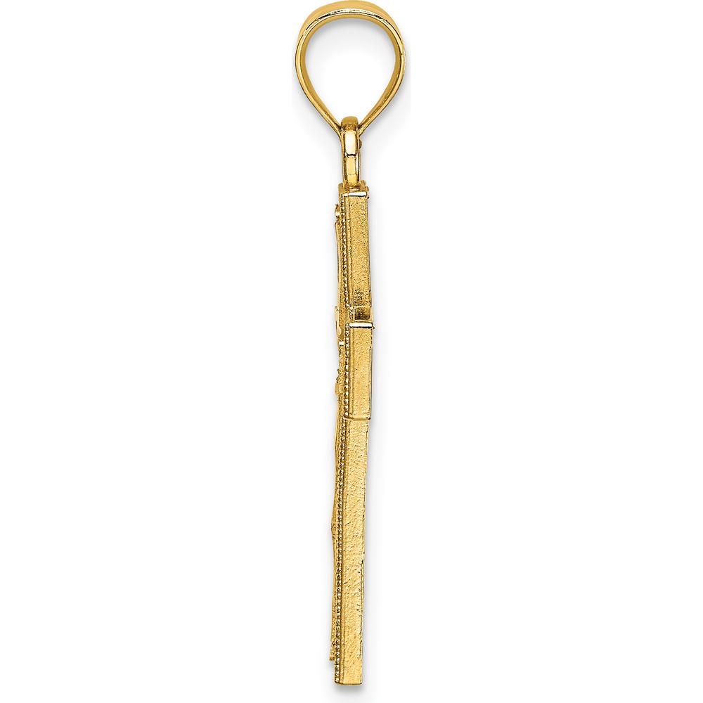 14K Yellow Gold Block Cross Charm Pendant with Textured Back - 22.8mm by Oro Pregiato