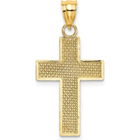 14K Yellow Gold Block Cross Charm Pendant with Textured Back - 22.8mm by Oro Pregiato