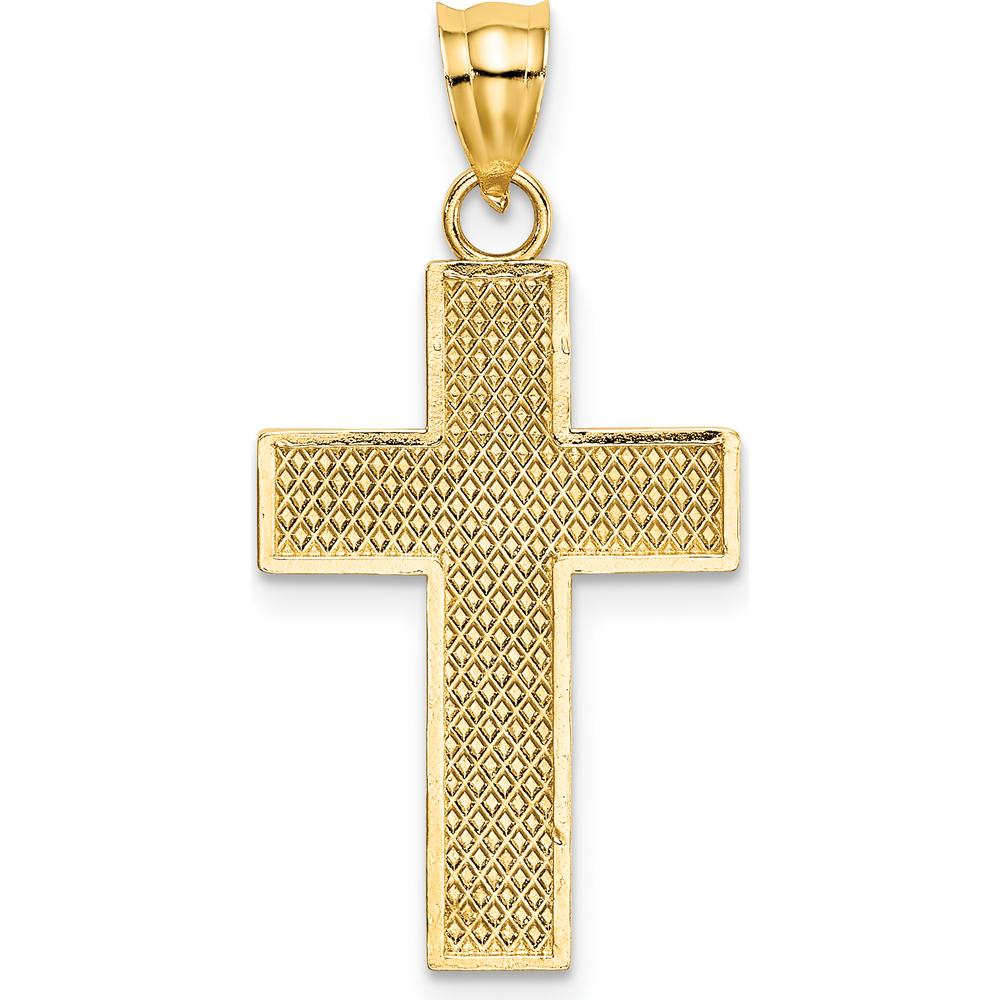 14K Yellow Gold Block Cross Charm Pendant with Textured Back - 22.8mm by Oro Pregiato