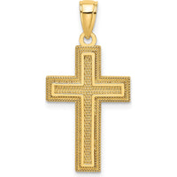 14K Yellow Gold Block Cross Charm with Textured Finish - 29.55mm Length by Oro Pregiato
