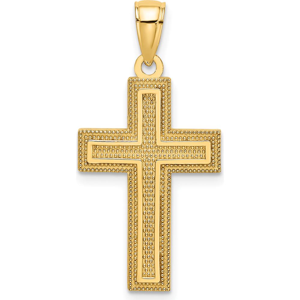 14K Yellow Gold Block Cross Charm with Textured Finish - 29.55mm Length by Oro Pregiato