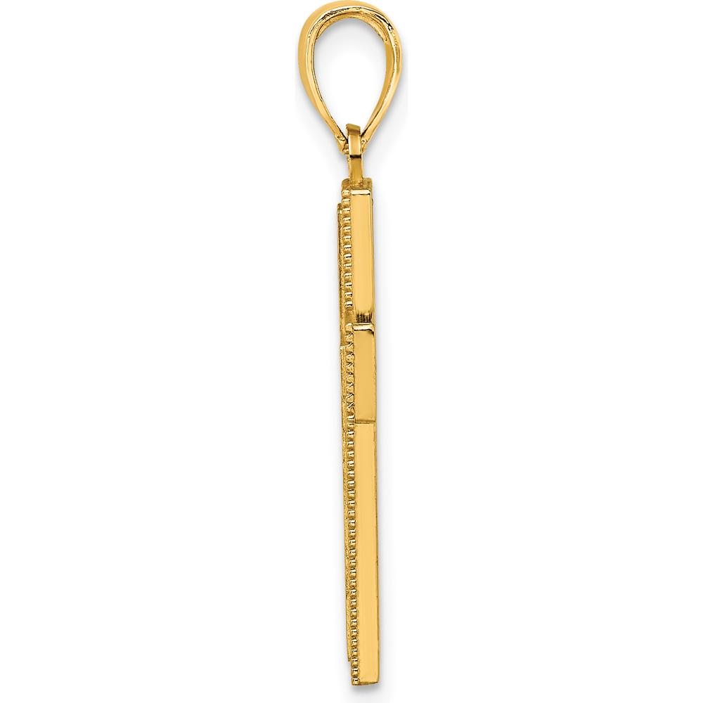 14K Yellow Gold Block Cross Charm with Textured Finish - 29.55mm Length by Oro Pregiato