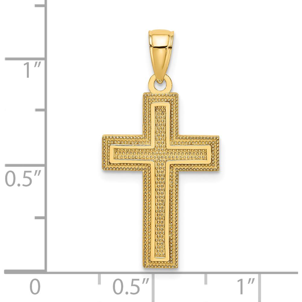 14K Yellow Gold Block Cross Charm with Textured Finish - 29.55mm Length by Oro Pregiato