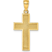 14K Yellow Gold Block Cross Charm with Textured Finish - 29.55mm Length by Oro Pregiato