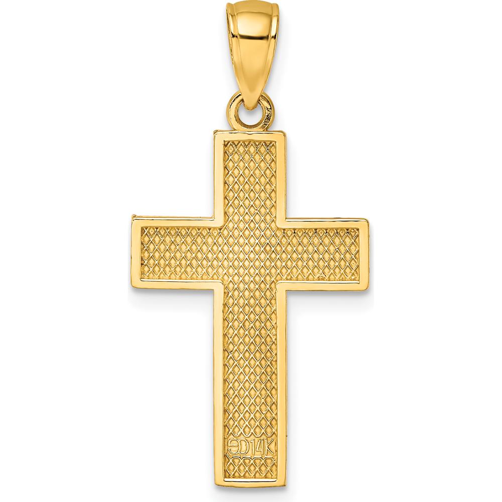 14K Yellow Gold Block Cross Charm with Textured Finish - 29.55mm Length by Oro Pregiato