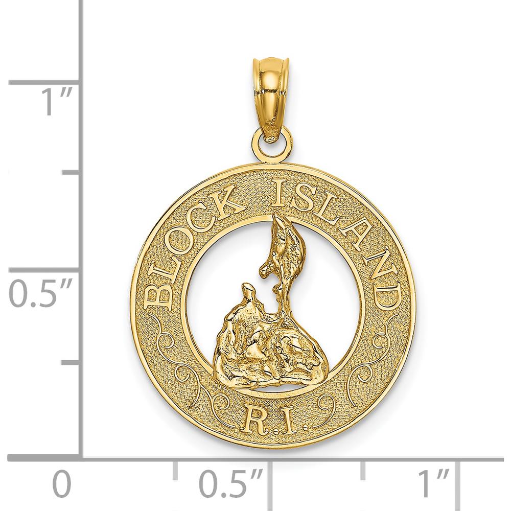14K Yellow Gold Block Island R.I. Circle Pendant with Polished and Textured Map Design by Oro Pregiato