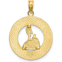 14K Yellow Gold Block Island R.I. Circle Pendant with Polished and Textured Map Design by Oro Pregiato