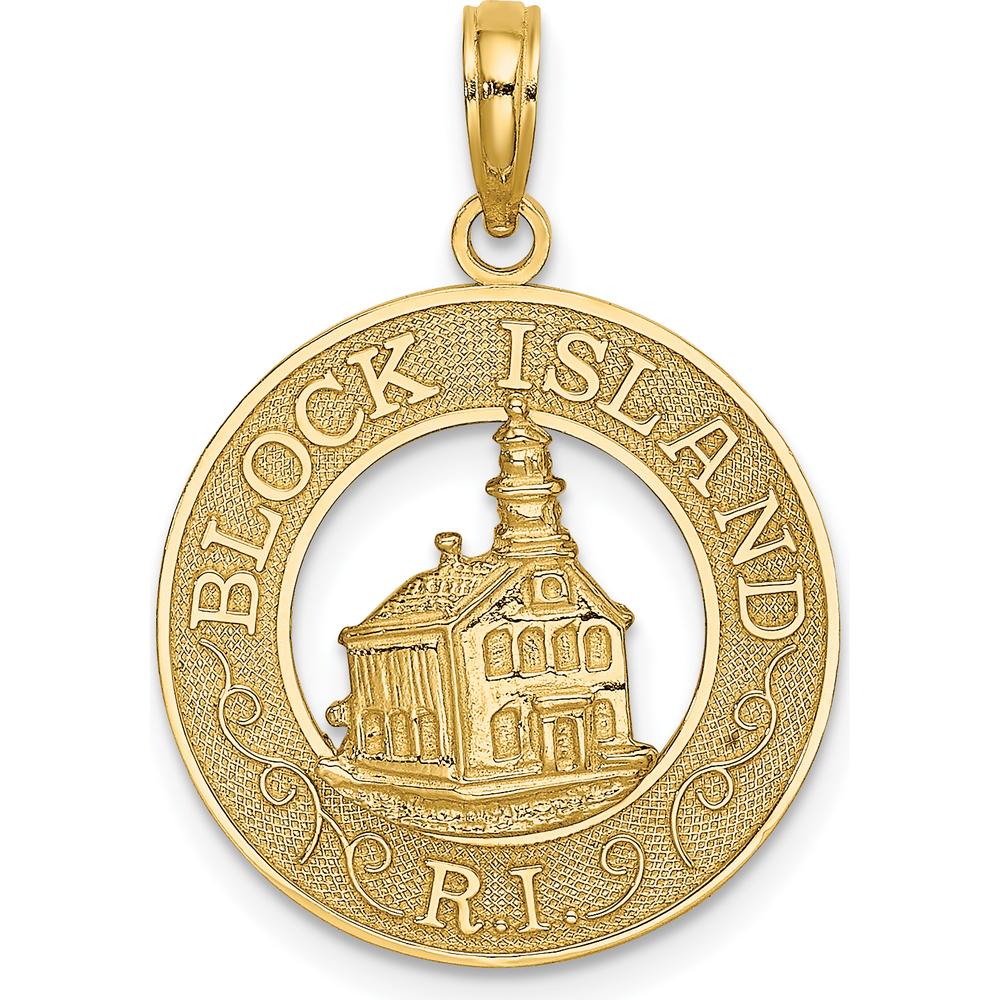14K Yellow Gold Block Island RI Lighthouse Charm Pendant - Polished Textured Design by Oro Pregiato